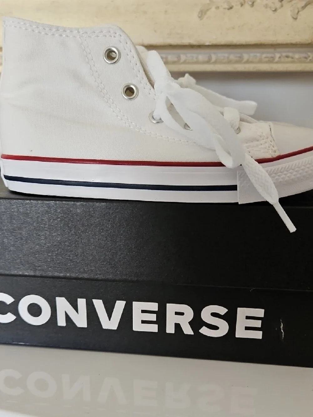 Converse Kids White High-Top Sneakers with Red Trim
